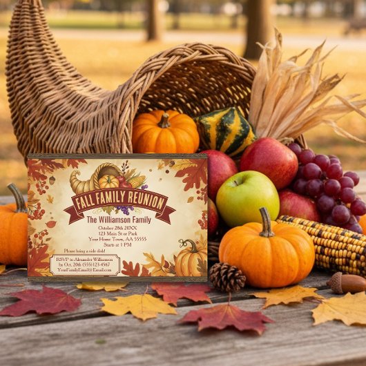 Rustic Cornucopia Herfst reünie uitnodiging
