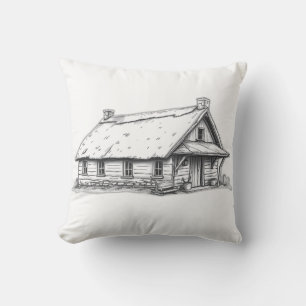 Rustic Cottage Charcoal Sketch Kussen