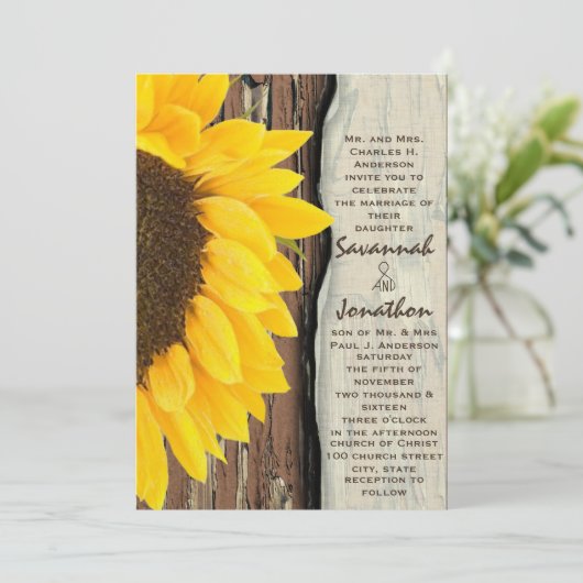 Rustic Cottage Chic Sunflower Wedding Kaart (Staand voorkant)