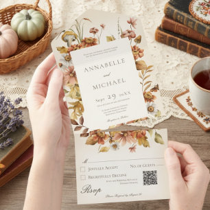 Rustic Cottage Core Herfst Wildflowers Cream QR-co All In One Uitnodiging