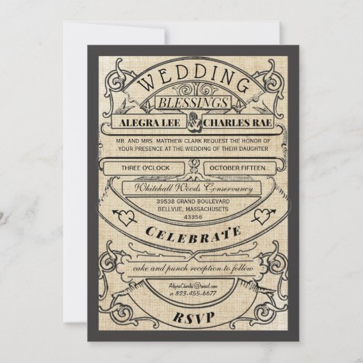 Rustic Cottcore Typography Ticket Wedding Kaart (Voorkant)