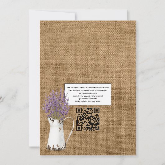 Rustic Cotton Lavender Country QR Code Weddenschap Kaart (Achterkant)