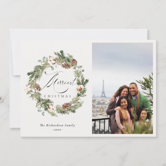 Rustic Cotton Pine Cone met kerstmis  Feestdagenkaart (Voorkant)