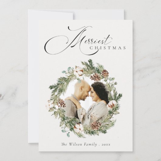 Rustic Cotton Pine Cone met kerstmis Feestdagenkaart (Voorkant)