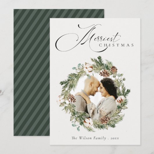 Rustic Cotton Pine Cone met kerstmis Feestdagenkaart (Voorkant / Achterkant)