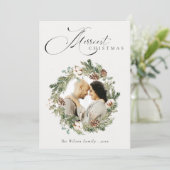 Rustic Cotton Pine Cone met kerstmis Feestdagenkaart (Staand voorkant)