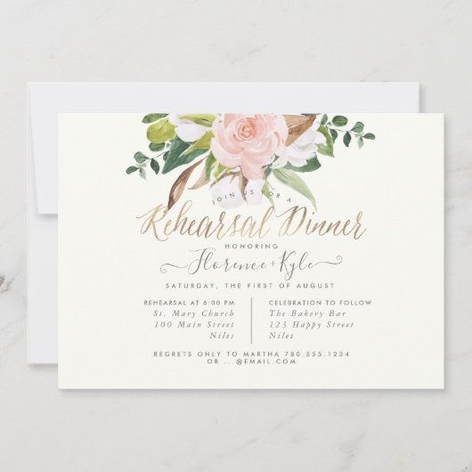 Rustic Cotton Roos Magnolia Rehearsal Dinner Kaart (Voorkant)