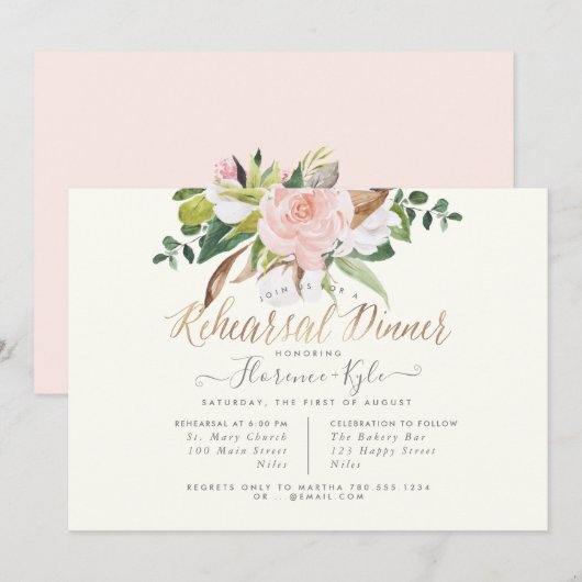 Rustic Cotton Roos Magnolia Rehearsal Dinner Kaart (Voorkant / Achterkant)
