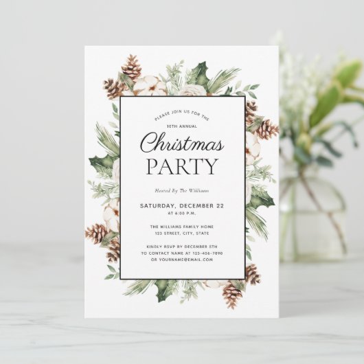Rustic Cotton Winter Greenery Kerstfeest Kaart (Staand voorkant)