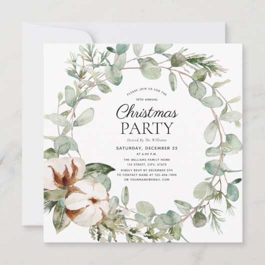 Rustic Cotton Winter Greenery Wreath Holiday Kaart (Voorkant)