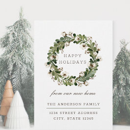 Rustic Cotton Wreath Holiday Moving Announge Feestdagenkaart