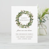 Rustic Cotton Wreath Holiday Moving Announge Feestdagenkaart (Staand voorkant)