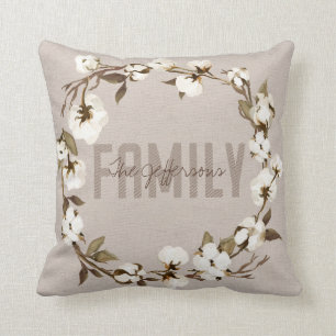 Rustic Cotton Wreatname Family Name Monogram Kussen