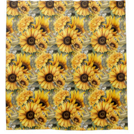 Rustic Country Americana Sunflower Shower Curtains Douchegordijn
