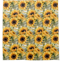 Rustic Country Americana Sunflower Shower Curtains Douchegordijn