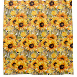 Rustic Country Americana Sunflower Shower Curtains Douchegordijn