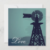 Rustic Country Aqua Windmill Wedding Invitations Kaart (Achterkant)