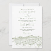Rustic Country Art Line Elegant QR Code Wedding Kaart (Voorkant)