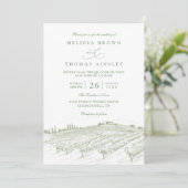 Rustic Country Art Line Elegant QR Code Wedding Kaart (Staand voorkant)