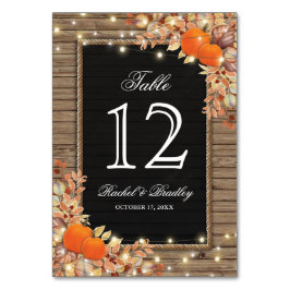 Rustic Country Autumn Fall Wedding Table Numbers Kaart