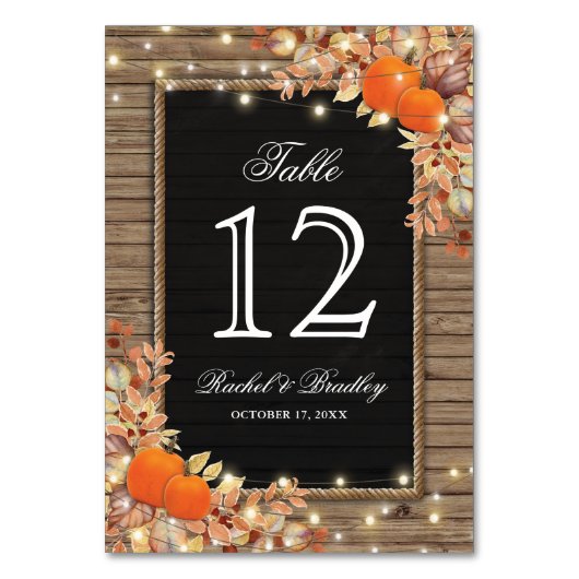 Rustic Country Autumn Fall Wedding Table Numbers Kaart (Voorkant)