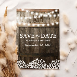 Rustic Country Babys Breath Save the Date Kaart