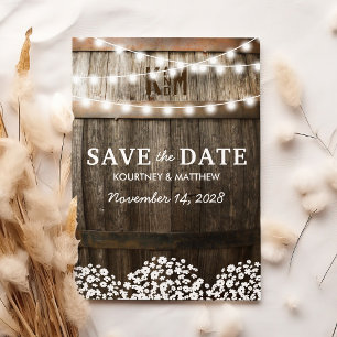Rustic Country Babys Breath Save the Date Kaart