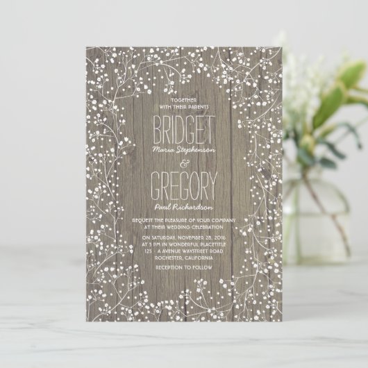 Rustic Country Baby's Breath Wedding Kaart (Staand voorkant)