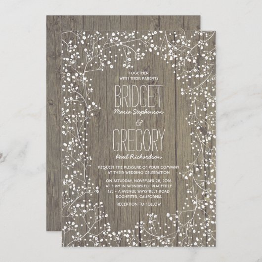 Rustic Country Baby's Breath Wedding Kaart (Voorkant / Achterkant)