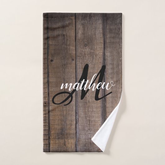 Rustic Country Barn Farmhouse Monogramme Name Bad Handdoek (Handdoek)