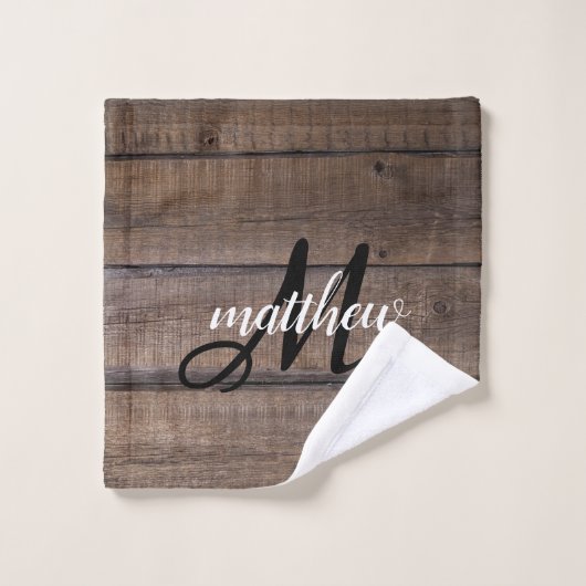 Rustic Country Barn Farmhouse Monogramme Name Bad Handdoek (Wasdoekje)