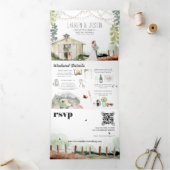 Rustic Country Barn Forest Wedding Drieluik Uitnodiging (Binnen)
