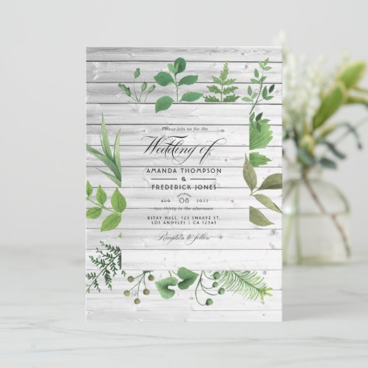 Rustic Country Barn Greenery Wedding Foto Kaart (Staand voorkant)