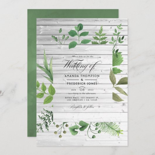 Rustic Country Barn Greenery Wedding Foto Kaart (Voorkant / Achterkant)