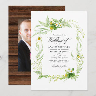 Rustic Country Barn Greenery Wedding Photo Invitat Kaart