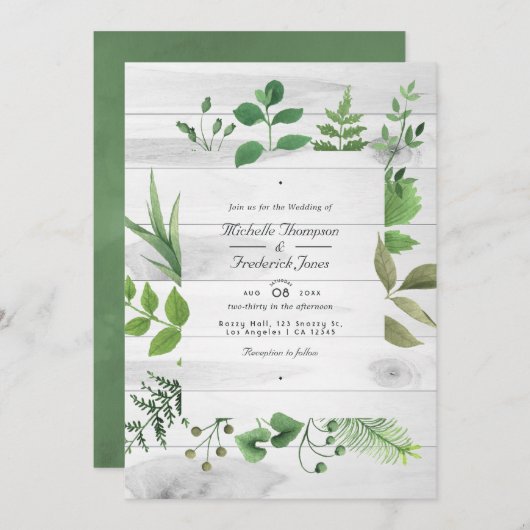 Rustic Country Barn Greenery Wedding Photo Invitat Kaart (Voorkant / Achterkant)