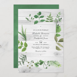 Rustic Country Barn Greenery Wedding Photo Invitat Kaart