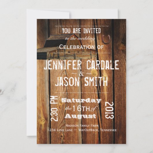 Rustic Country Barn Hoefijzer Wedding Invitations Kaart (Voorkant)