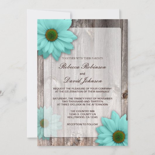 Rustic Country Barn met Blauwgroen Blue Daisies We Kaart (Voorkant)