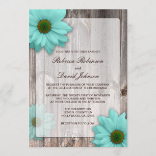 Rustic Country Barn met Blauwgroen Blue Daisies We Kaart