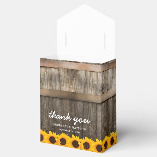 Rustic Country Barn Sunflower Wedding Bedankdoosjes (Geopend)