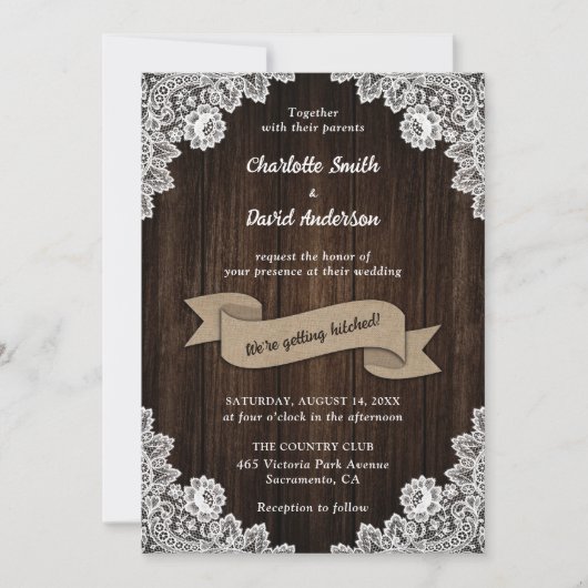 Rustic Country Barn Wood Burlap Heart Wedding Kaart (Voorkant)