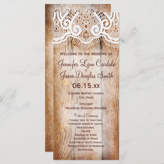 Rustic Country Barn Wood Custom Wedding Programs Programmakaart (Voorkant / Achterkant)