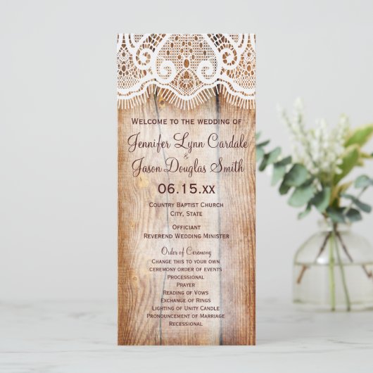 Rustic Country Barn Wood Custom Wedding Programs Programmakaart (Staand voorkant)