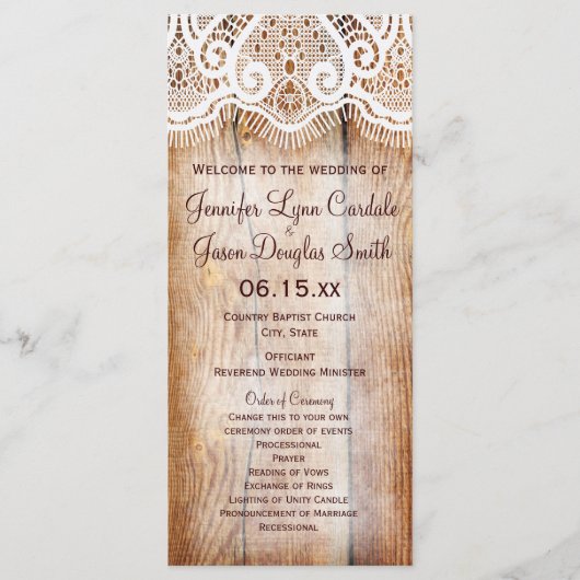 Rustic Country Barn Wood Custom Wedding Programs Programmakaart (Voorkant)