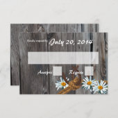 Rustic Country Barn Wood en Daisies Reactie RSVP Kaartje (Voorkant / Achterkant)