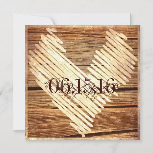 Rustic Country Barn Wood Heart Wedding Invitations Kaart (Achterkant)