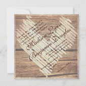 Rustic Country Barn Wood Heart Wedding Invitations Kaart (Voorkant)