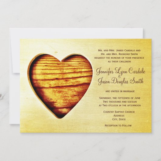 Rustic Country Barn Wood Heart Wedding Invitations Kaart (Voorkant)