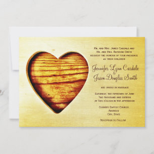Rustic Country Barn Wood Heart Wedding Invitations Kaart